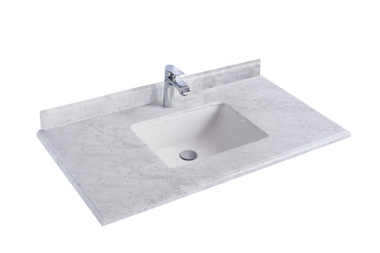 Laviva 313SQ1H-42-WC Laviva Forever 42" Single Hole White Carrara Marble Countertop with Rectangular Ceramic Sink 313SQ1H-42-WC