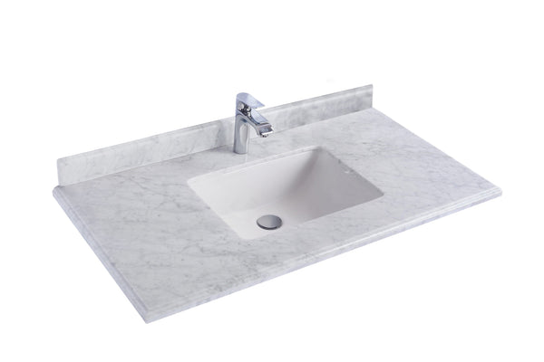 Laviva 313SQ1H-42-WC Laviva Forever 42 Single Hole White Carrara Marble Countertop with Rectangular Ceramic Sink 313SQ1H-42-WC