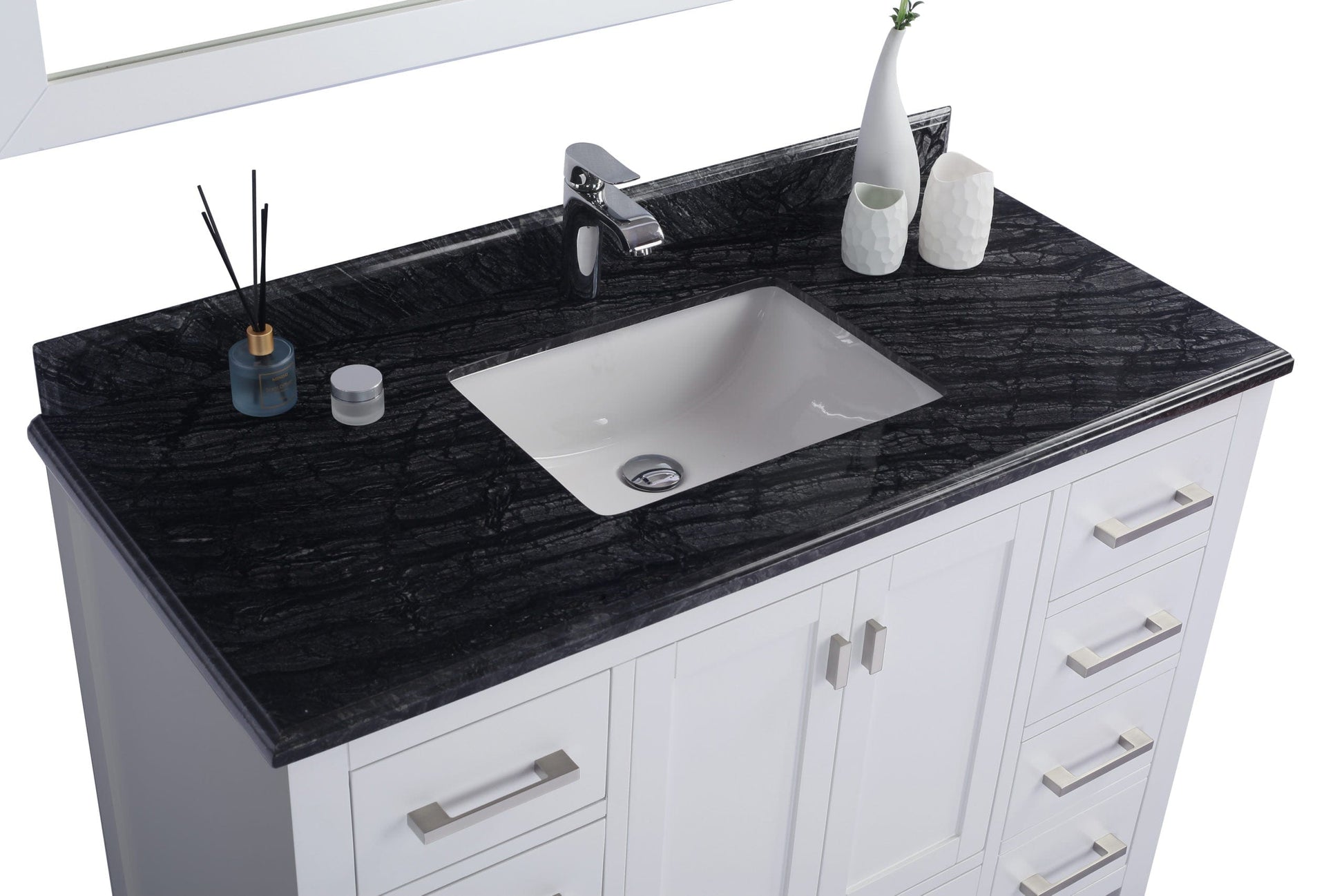 Laviva 313SQ1H-48-BW Laviva Forever 48" Single Hole Black Wood Marble Countertop with Rectangular Ceramic Sink 313SQ1H-48-BW