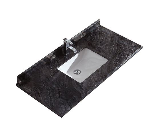 Laviva 313SQ1H-48-BW Laviva Forever 48" Single Hole Black Wood Marble Countertop with Rectangular Ceramic Sink 313SQ1H-48-BW