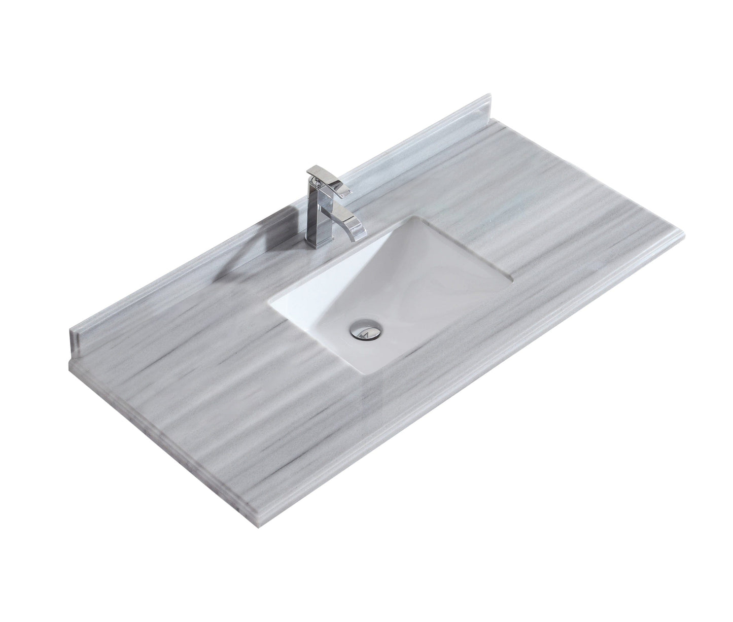 Laviva 313SQ1H-48-WS Laviva Forever 48" Single Hole White Stripes Marble Countertop with Rectangular Ceramic Sink 313SQ1H-48-WS