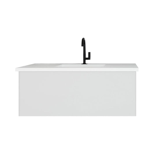 Laviva 313VTR-42CW-MW Laviva Vitri 42" Cloud White Bathroom Vanity with VIVA Stone Matte White Solid Surface Countertop 313VTR-42CW-MW