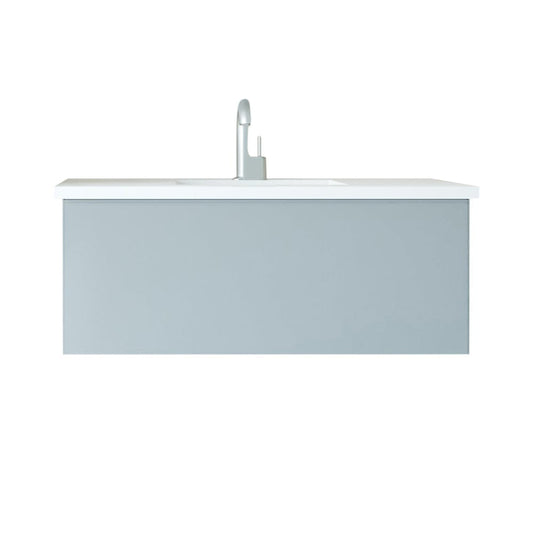 Laviva 313VTR-42FG-MW Laviva Vitri 42" Fossil Gray Bathroom Vanity with VIVA Stone Matte White Solid Surface Countertop 313VTR-42FG-MW