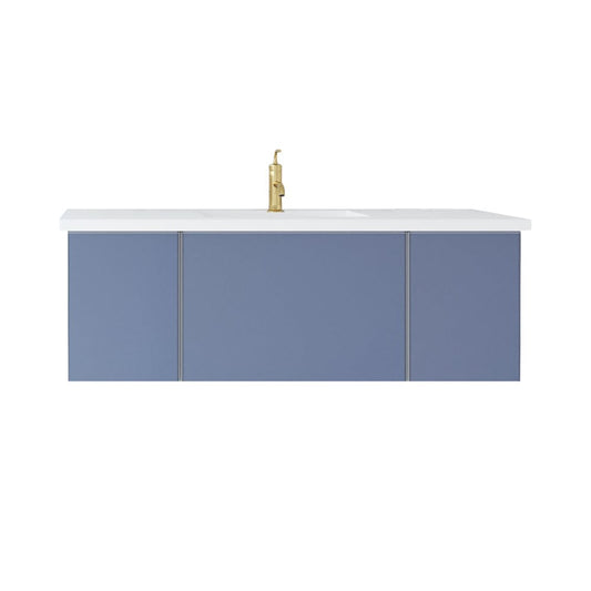 Laviva 313VTR-48NB-MW Laviva Vitri 48" Nautical Blue Bathroom Vanity with VIVA Stone Matte White Solid Surface Countertop 313VTR-48NB-MW