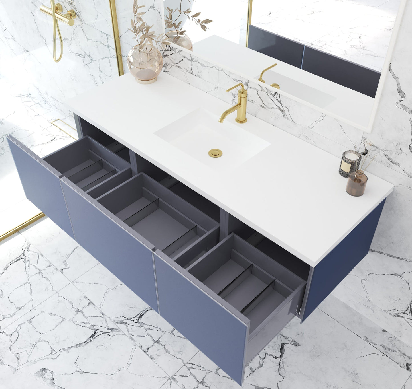 Laviva 313VTR-60CNB-MW Laviva Vitri 60" Nautical Blue Single Sink Bathroom Vanity with VIVA Stone Matte White Solid Surface Countertop 313VTR-60CNB-MW