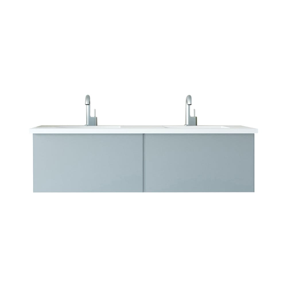 Laviva 313VTR-60DFG-MW Laviva Vitri 60" Fossil Gray Double Sink Bathroom Vanity with VIVA Stone Matte White Solid Surface Countertop 313VTR-60DFG-MW