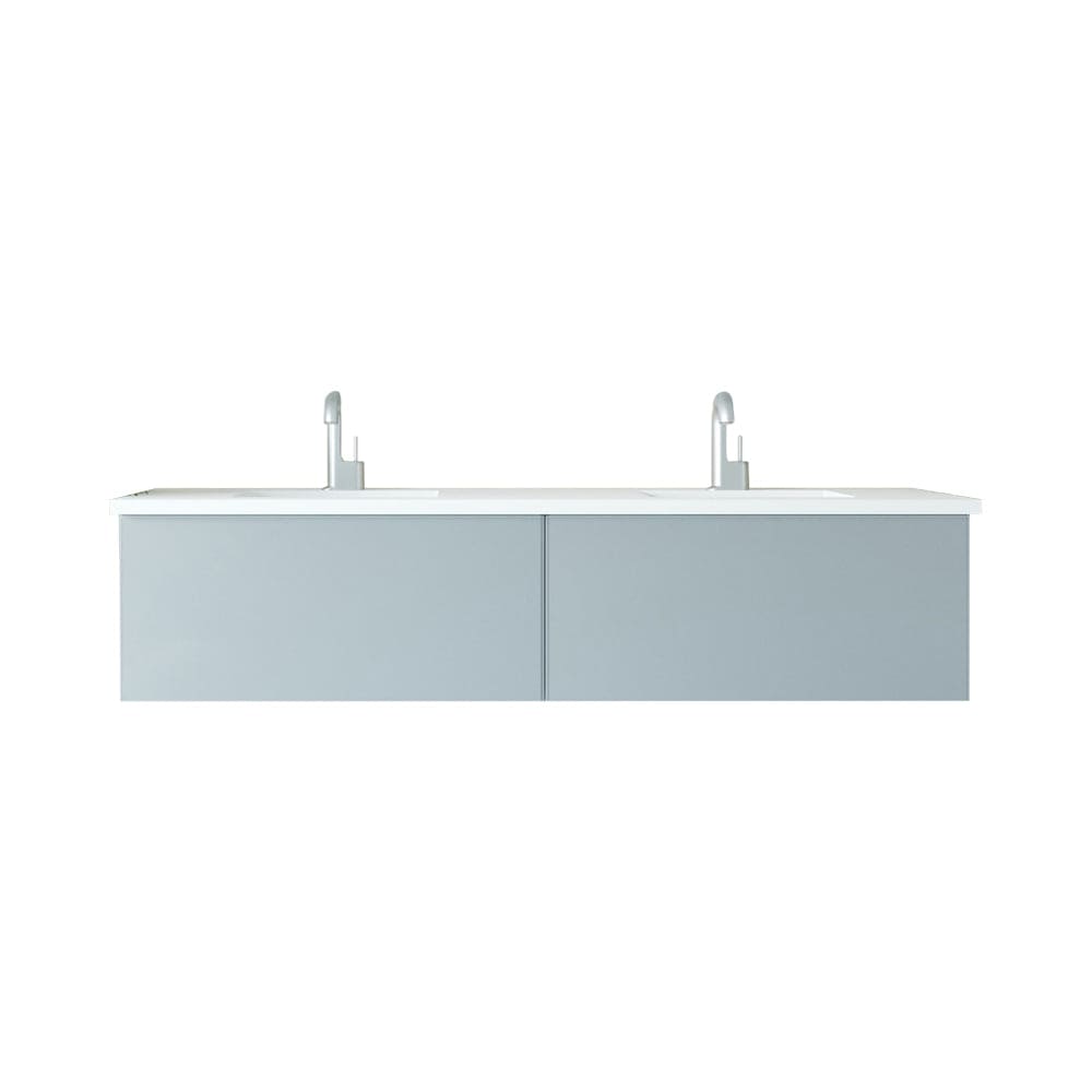 Laviva 313VTR-72DFG-MW Laviva Vitri 72" Fossil Gray Double Sink Bathroom Vanity with VIVA Stone Matte White Solid Surface Countertop 313VTR-72DFG-MW