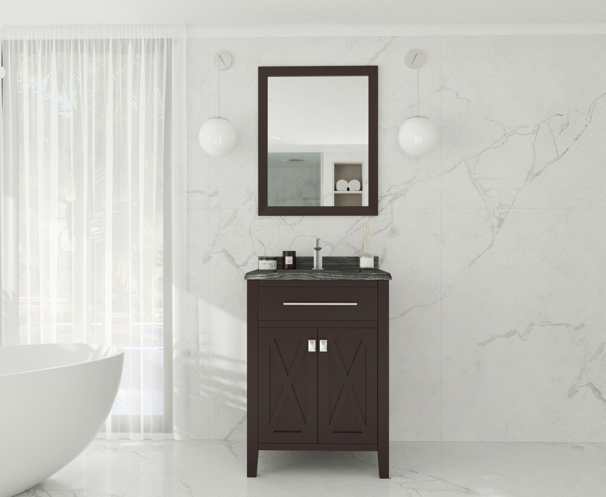 Laviva 313YG319-24B-BW Laviva Wimbledon 24" Brown Bathroom Vanity with Black Wood Marble Countertop 313YG319-24B-BW