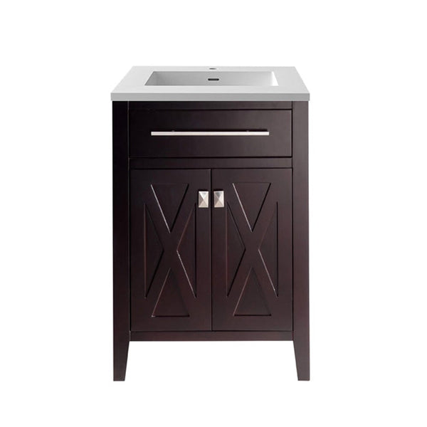 Laviva 313YG319-24B-MW Laviva Wimbledon 24 Brown Bathroom Vanity with Matte White VIVA Stone Solid Surface Countertop 313YG319-24B-MW