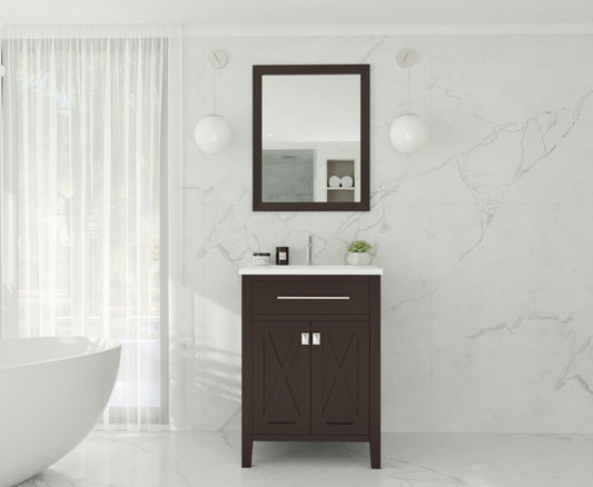 Laviva 313YG319-24B-MW Laviva Wimbledon 24" Brown Bathroom Vanity with Matte White VIVA Stone Solid Surface Countertop 313YG319-24B-MW