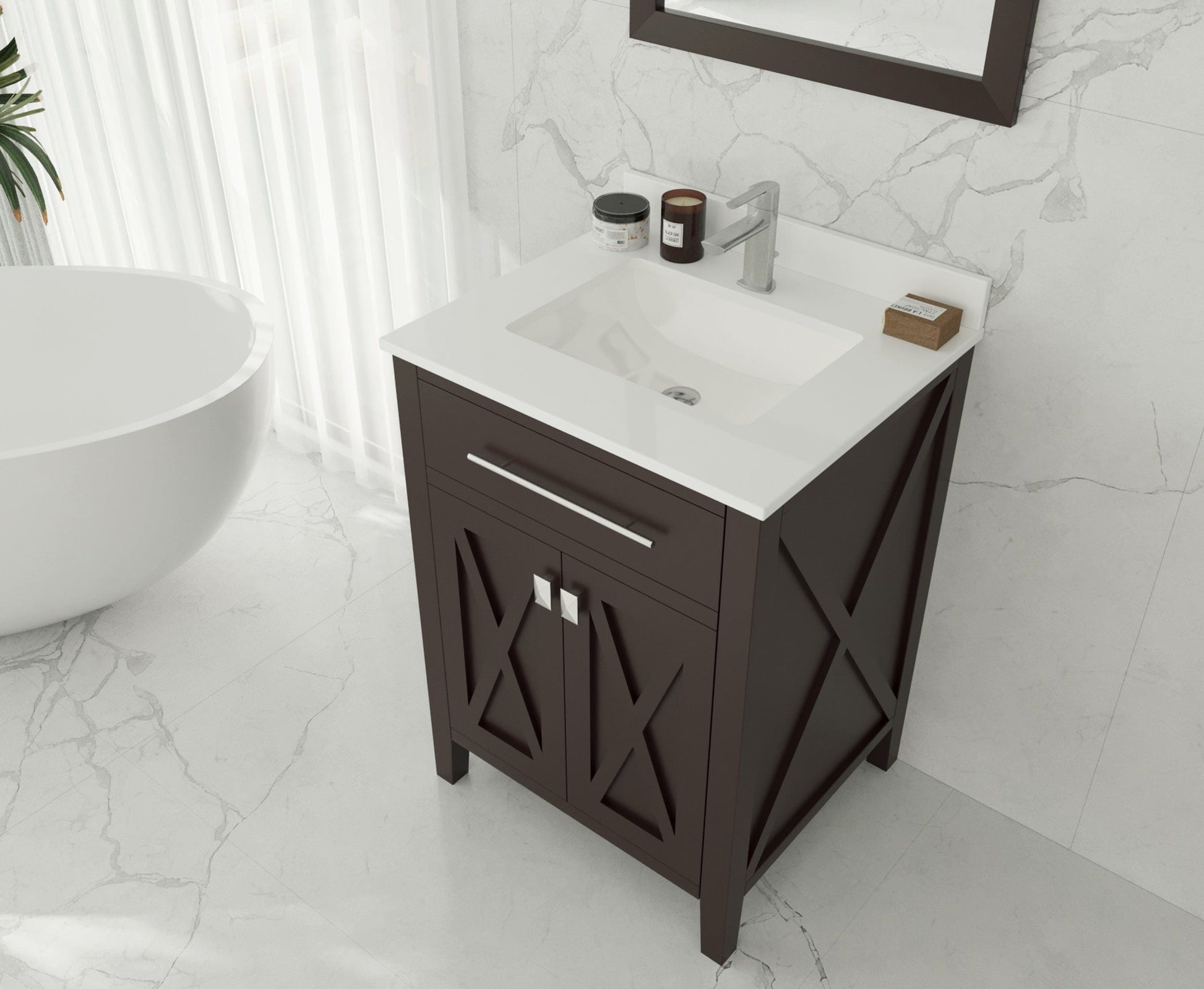 Laviva 313YG319-24B-WQ Laviva Wimbledon 24" Brown Bathroom Vanity with White Quartz Countertop 313YG319-24B-WQ