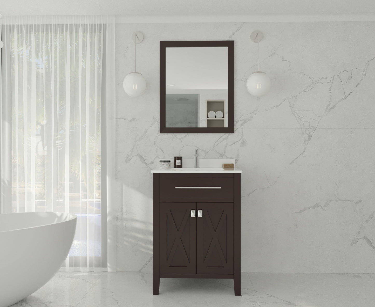 Laviva 313YG319-24B-WQ Laviva Wimbledon 24" Brown Bathroom Vanity with White Quartz Countertop 313YG319-24B-WQ