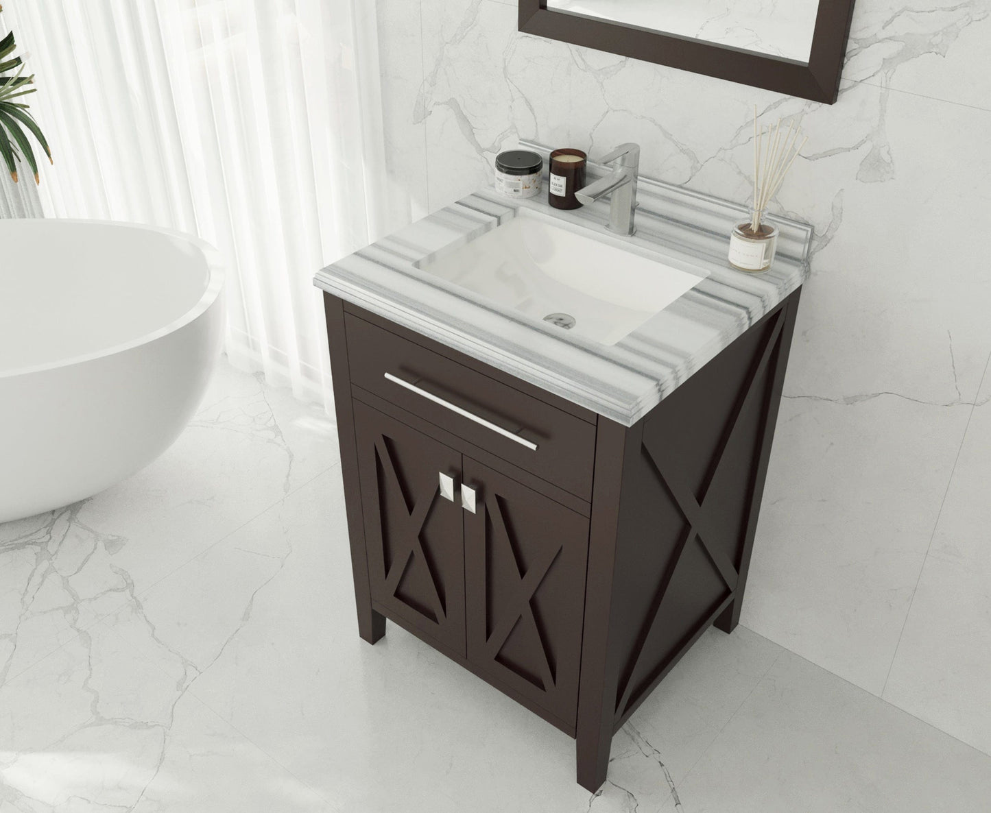 Laviva 313YG319-24B-WS Laviva Wimbledon 24" Brown Bathroom Vanity with White Stripes Marble Countertop 313YG319-24B-WS