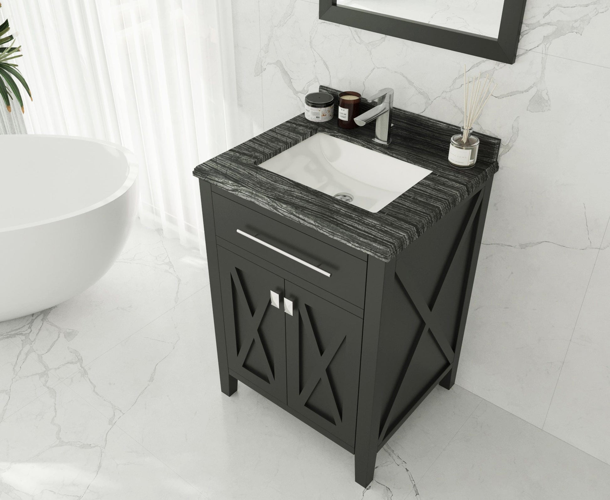 Laviva 313YG319-24E-BW Laviva Wimbledon 24" Espresso Bathroom Vanity with Black Wood Marble Countertop 313YG319-24E-BW