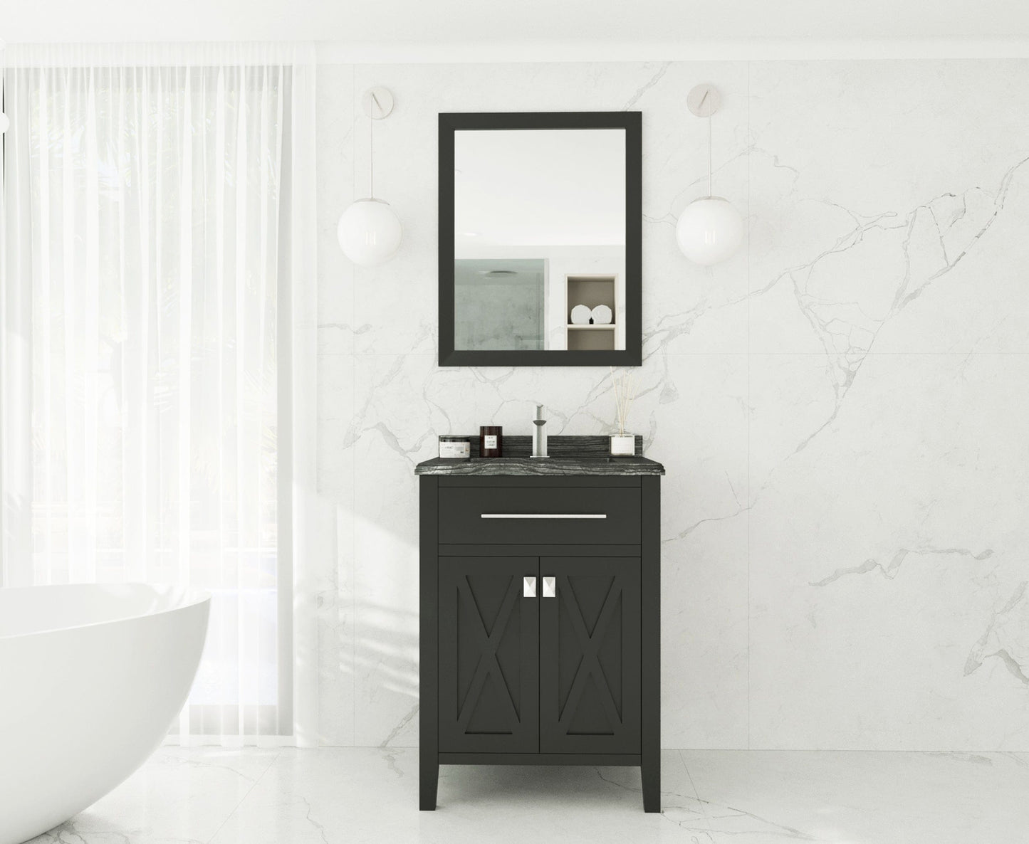 Laviva 313YG319-24E-BW Laviva Wimbledon 24" Espresso Bathroom Vanity with Black Wood Marble Countertop 313YG319-24E-BW