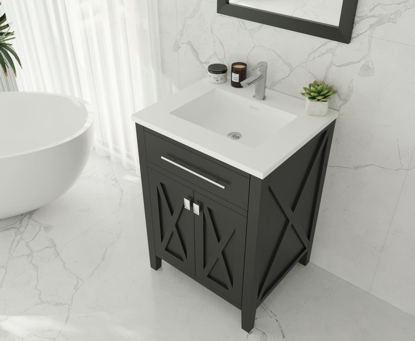 Laviva 313YG319-24E-MW Laviva Wimbledon 24" Espresso Bathroom Vanity with Matte White VIVA Stone Solid Surface Countertop 313YG319-24E-MW