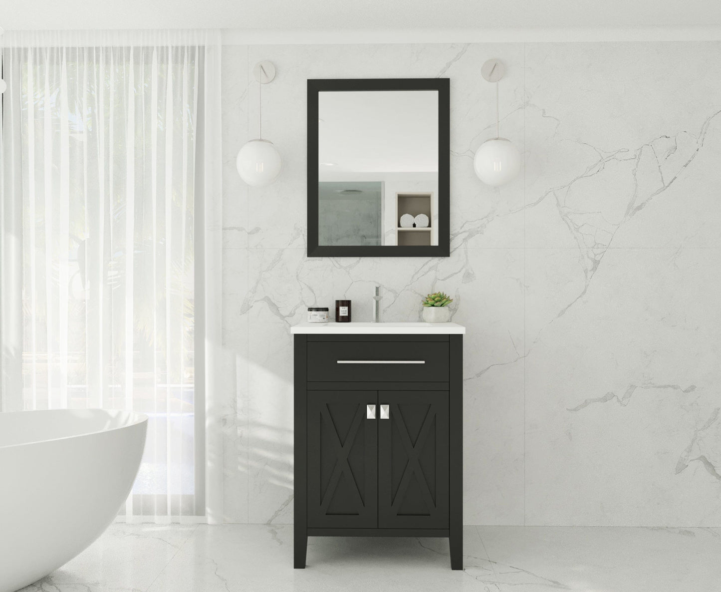 Laviva 313YG319-24E-MW Laviva Wimbledon 24" Espresso Bathroom Vanity with Matte White VIVA Stone Solid Surface Countertop 313YG319-24E-MW