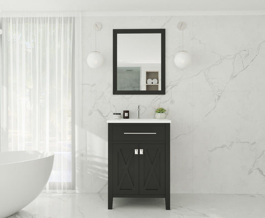 Laviva 313YG319-24E-MW Laviva Wimbledon 24" Espresso Bathroom Vanity with Matte White VIVA Stone Solid Surface Countertop 313YG319-24E-MW