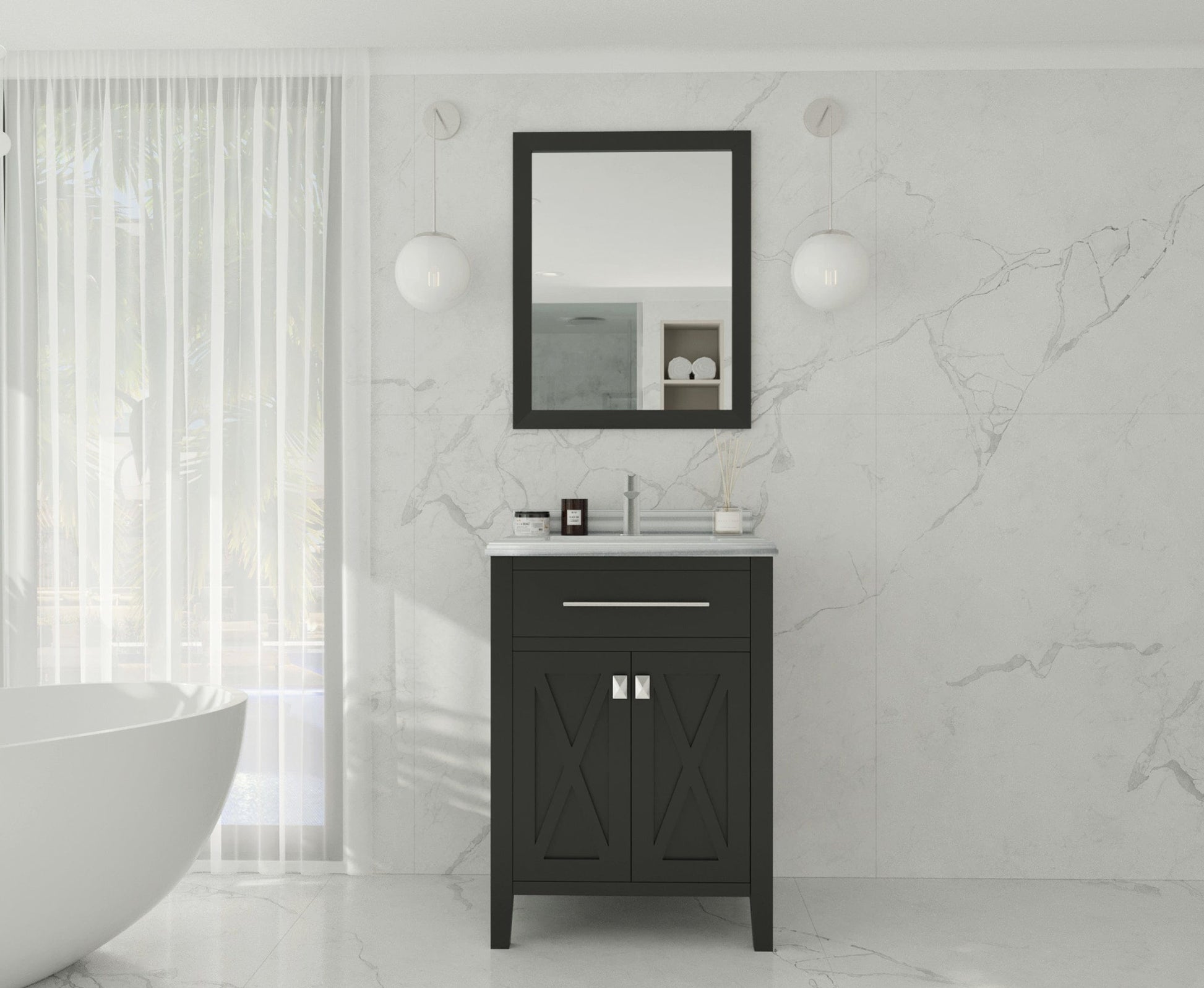 Laviva 313YG319-24E-WS Laviva Wimbledon 24" Espresso Bathroom Vanity with White Stripes Marble Countertop 313YG319-24E-WS