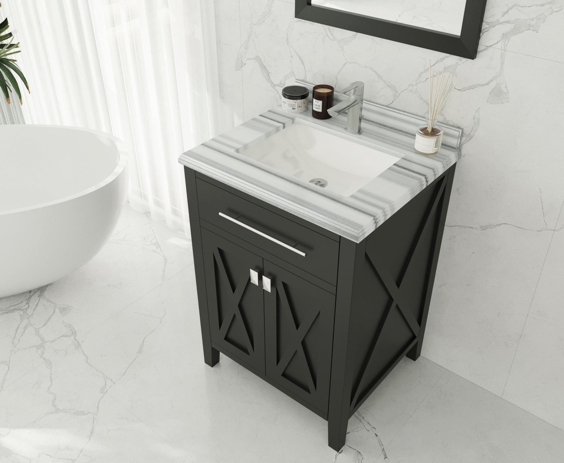 Laviva 313YG319-24E-WS Laviva Wimbledon 24" Espresso Bathroom Vanity with White Stripes Marble Countertop 313YG319-24E-WS