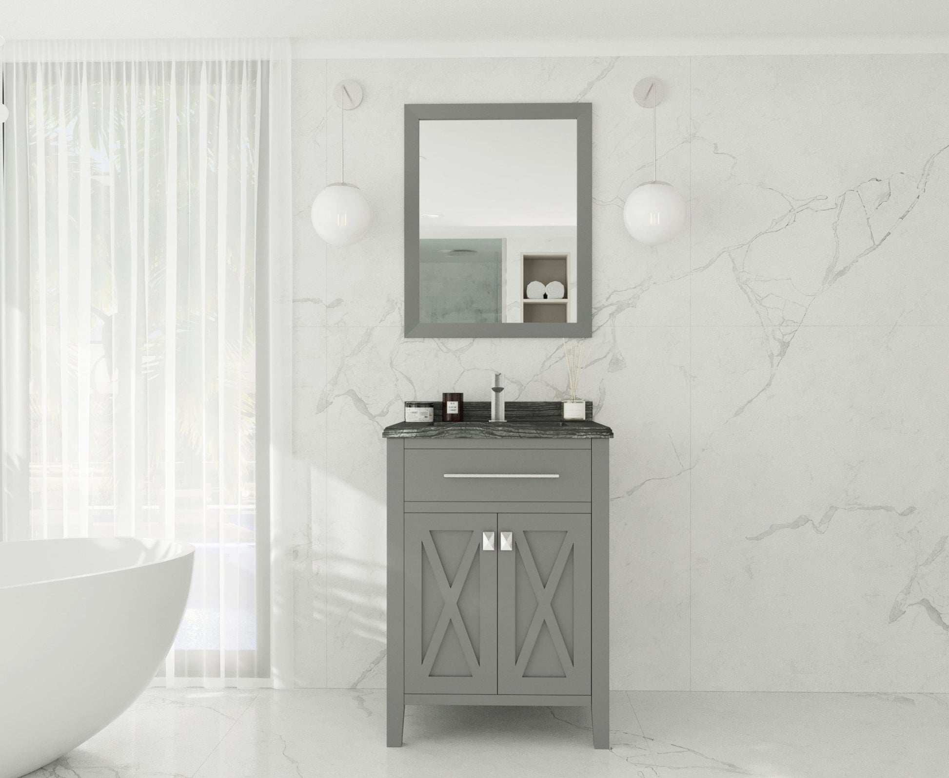 Laviva 313YG319-24G-BW Laviva Wimbledon 24" Gray Bathroom Vanity with Black Wood Marble Countertop 313YG319-24G-BW