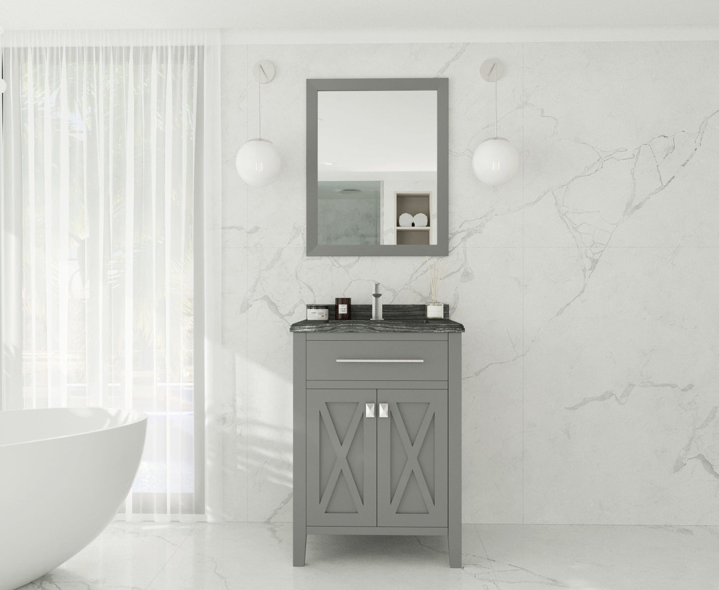 Laviva 313YG319-24G-BW Laviva Wimbledon 24" Gray Bathroom Vanity with Black Wood Marble Countertop 313YG319-24G-BW