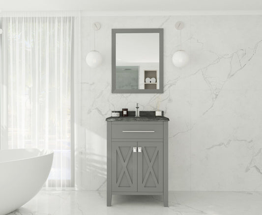 Laviva 313YG319-24G-BW Laviva Wimbledon 24" Gray Bathroom Vanity with Black Wood Marble Countertop 313YG319-24G-BW