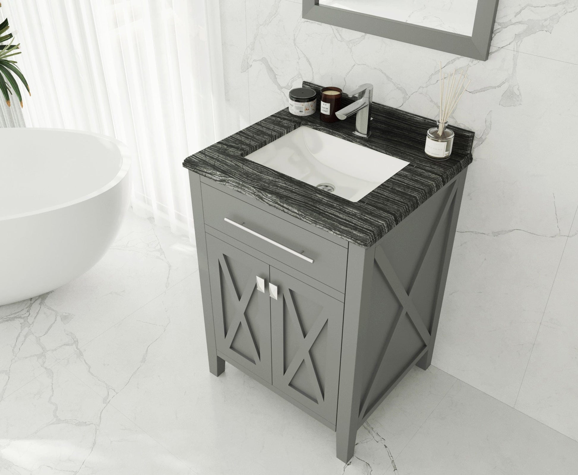 Laviva 313YG319-24G-BW Laviva Wimbledon 24" Gray Bathroom Vanity with Black Wood Marble Countertop 313YG319-24G-BW