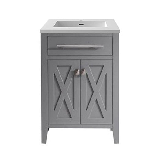 Laviva 313YG319-24G-MW Laviva Wimbledon 24" Gray Bathroom Vanity with Matte White VIVA Stone Solid Surface Countertop 313YG319-24G-MW