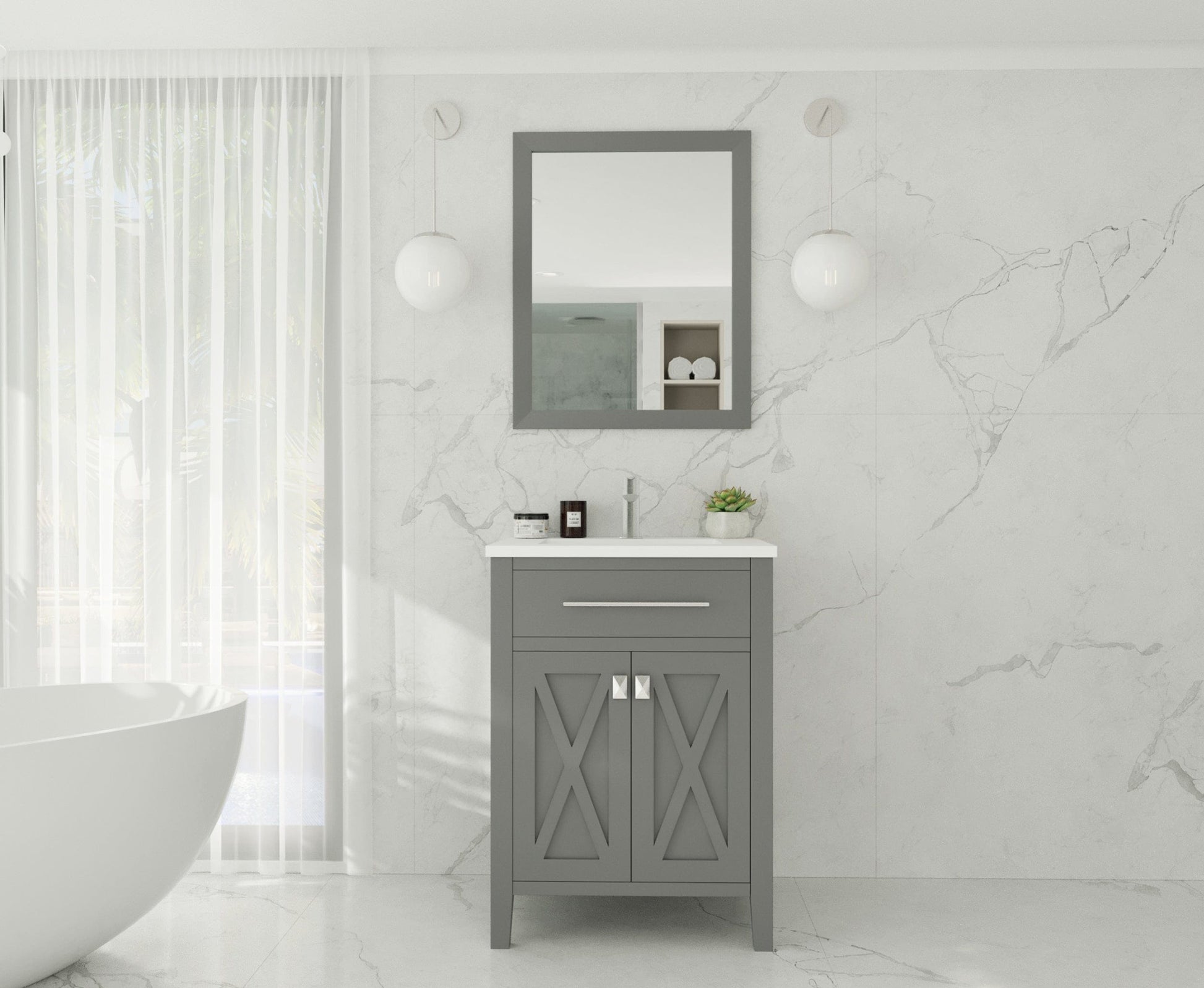 Laviva 313YG319-24G-MW Laviva Wimbledon 24" Gray Bathroom Vanity with Matte White VIVA Stone Solid Surface Countertop 313YG319-24G-MW