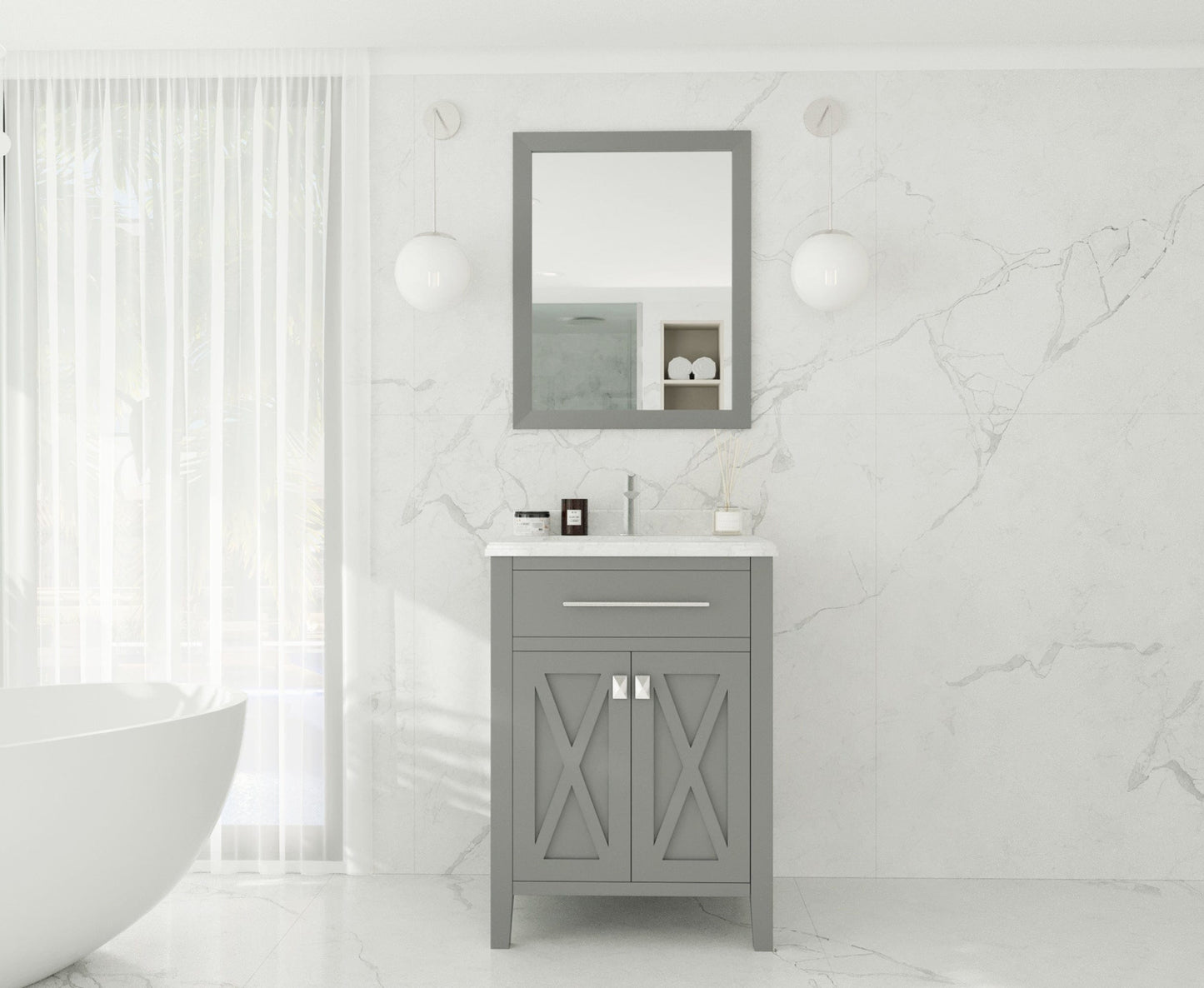 Laviva 313YG319-24G-WC Laviva Wimbledon 24" Gray Bathroom Vanity with White Carrara Marble Countertop 313YG319-24G-WC