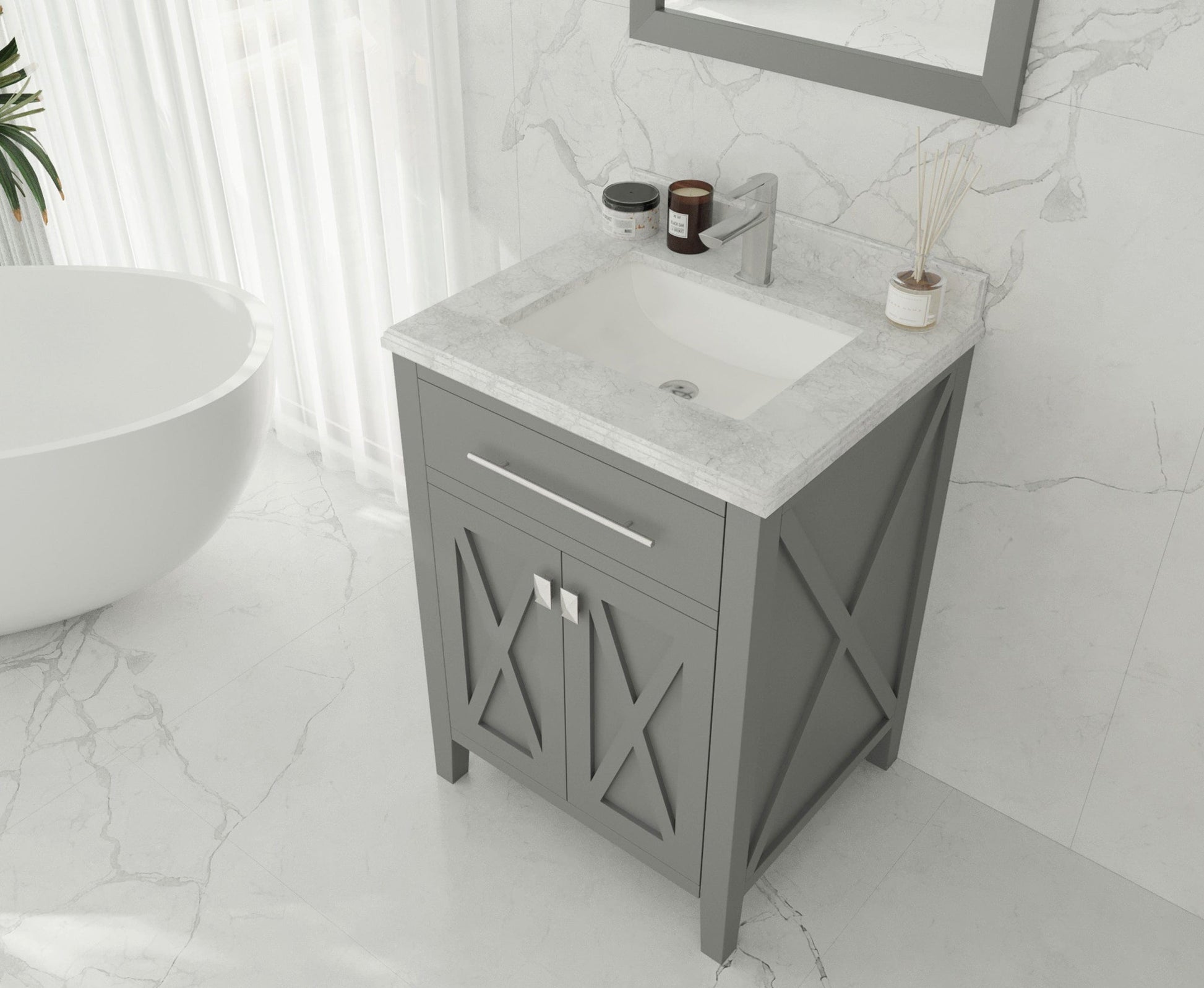 Laviva 313YG319-24G-WC Laviva Wimbledon 24" Gray Bathroom Vanity with White Carrara Marble Countertop 313YG319-24G-WC