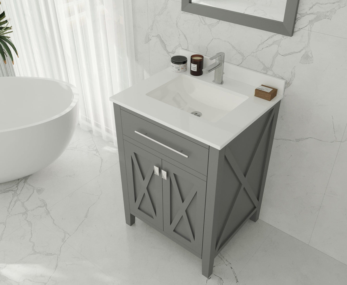 Laviva 313YG319-24G-WQ Laviva Wimbledon 24" Gray Bathroom Vanity with White Quartz Countertop 313YG319-24G-WQ