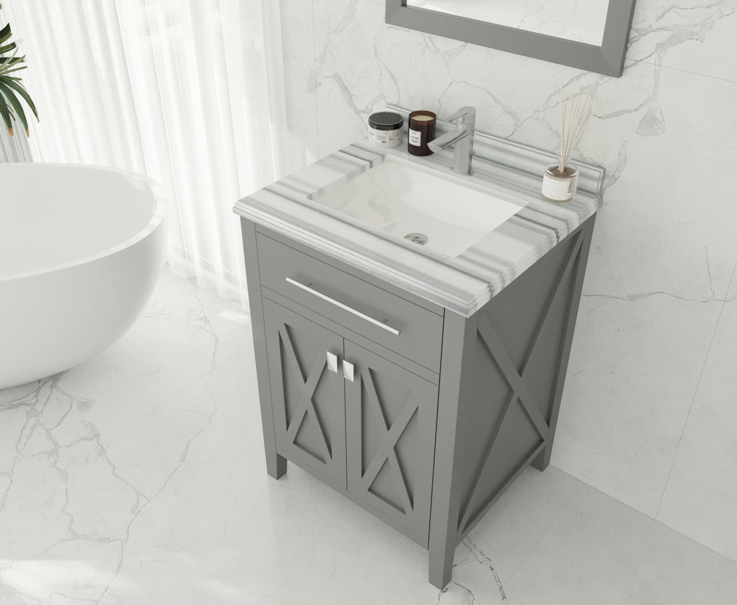 Laviva 313YG319-24G-WS Laviva Wimbledon 24" Gray Bathroom Vanity with White Stripes Marble Countertop 313YG319-24G-WS