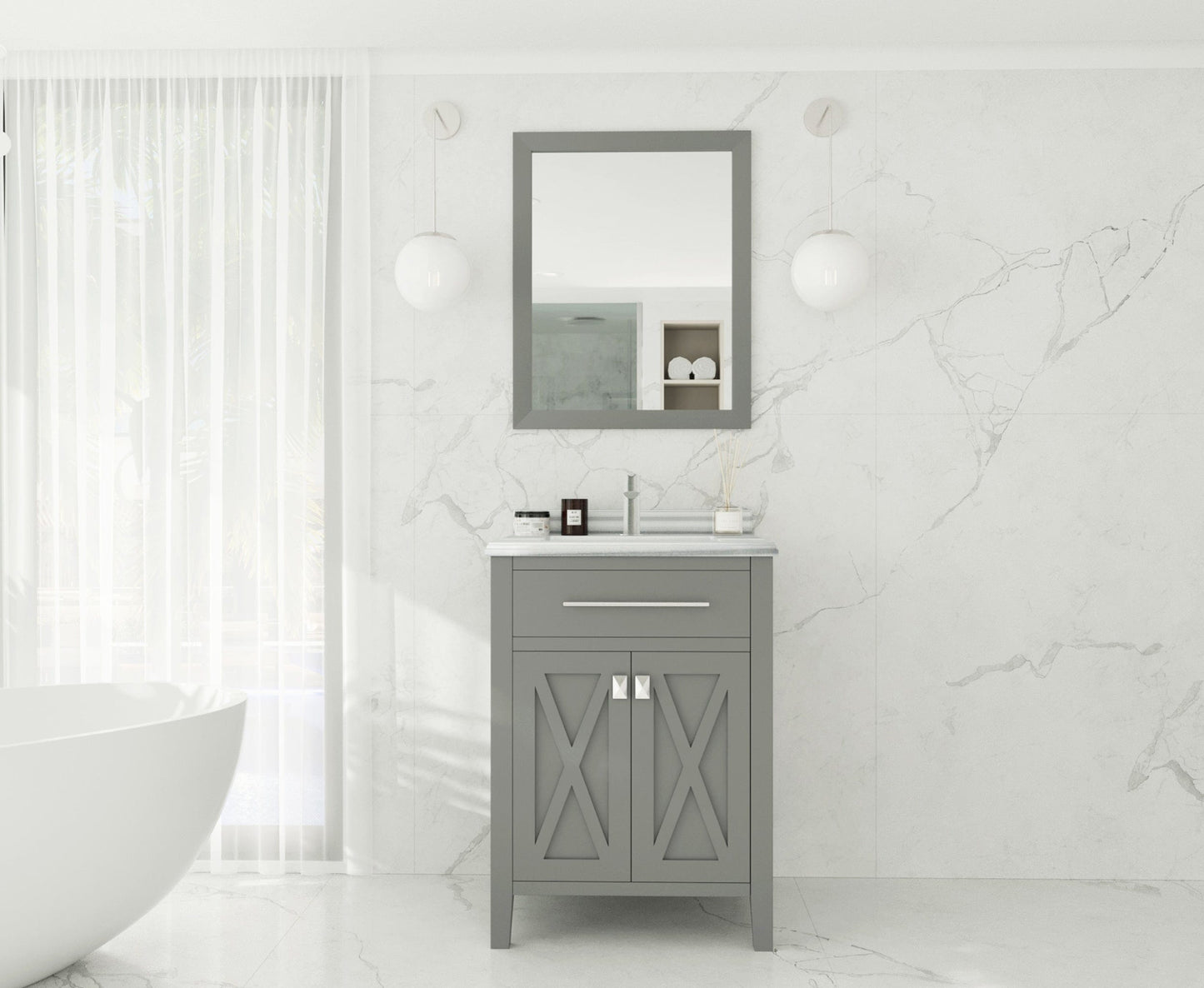 Laviva 313YG319-24G-WS Laviva Wimbledon 24" Gray Bathroom Vanity with White Stripes Marble Countertop 313YG319-24G-WS