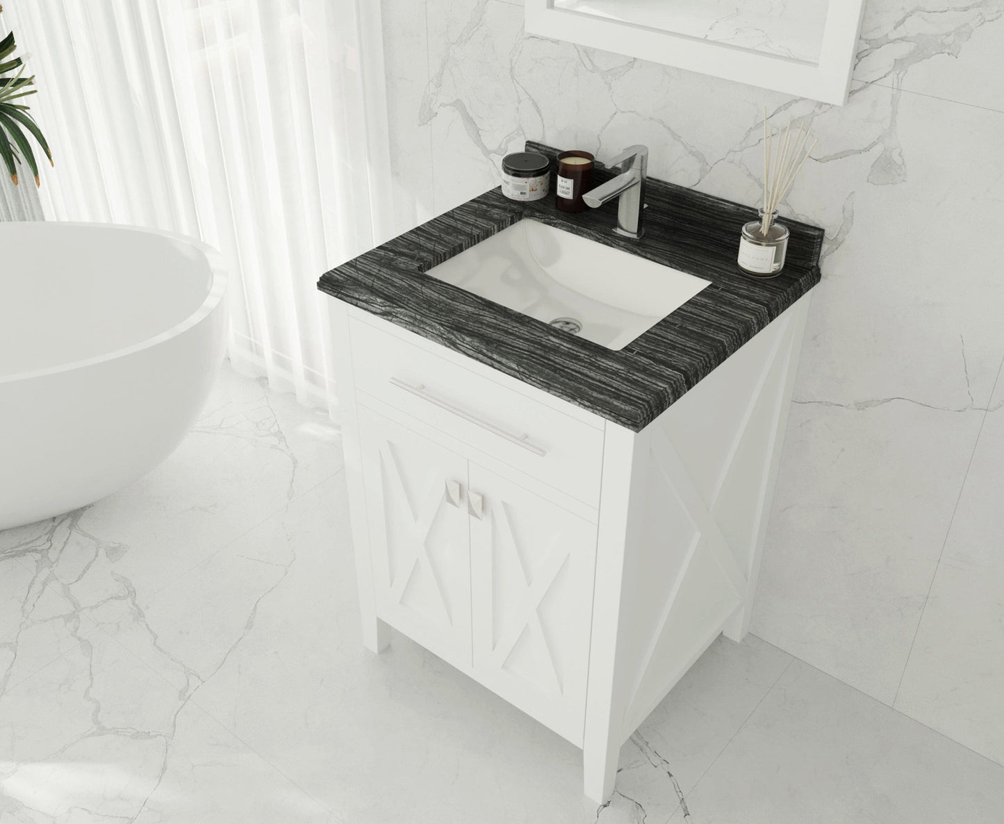 Laviva 313YG319-24W-BW Laviva Wimbledon 24" White Bathroom Vanity with Black Wood Marble Countertop 313YG319-24W-BW