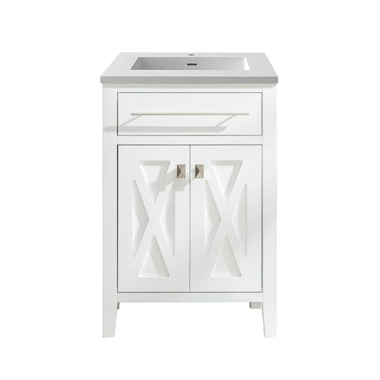 Laviva 313YG319-24W-MW Laviva Wimbledon 24" White Bathroom Vanity with Matte White VIVA Stone Solid Surface Countertop 313YG319-24W-MW