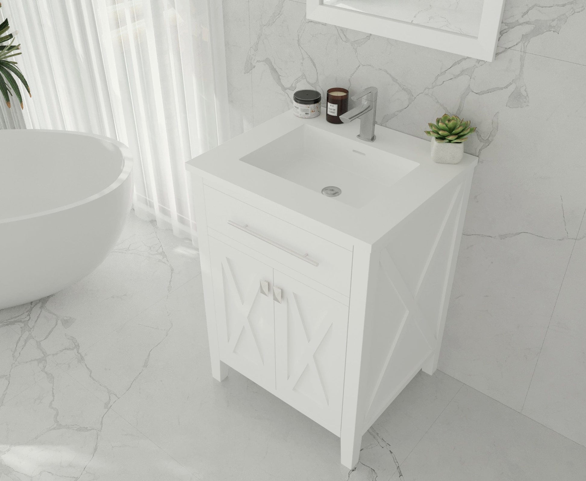 Laviva 313YG319-24W-MW Laviva Wimbledon 24" White Bathroom Vanity with Matte White VIVA Stone Solid Surface Countertop 313YG319-24W-MW