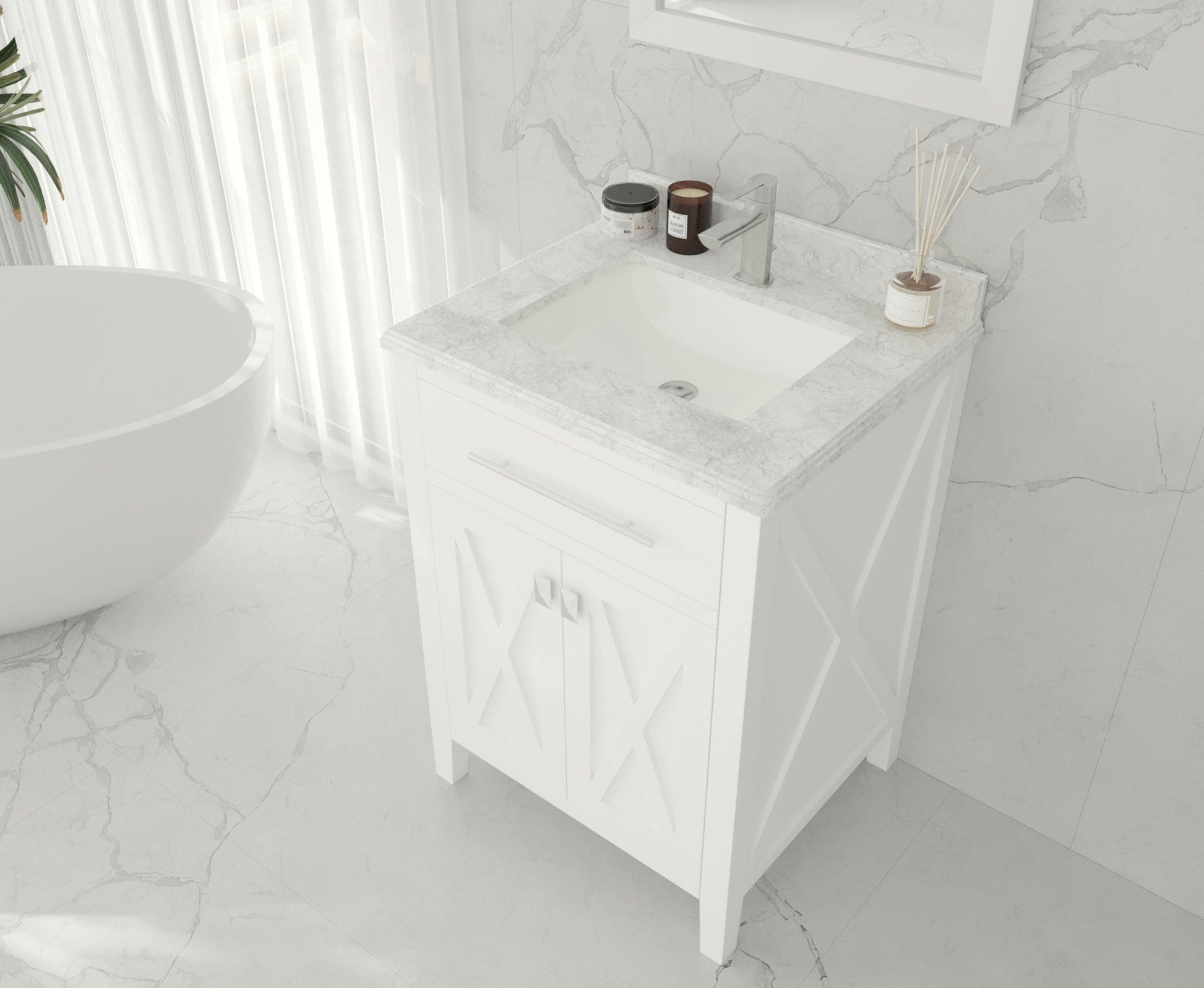 Laviva 313YG319-24W-WC Laviva Wimbledon 24" White Bathroom Vanity with White Carrara Marble Countertop 313YG319-24W-WC