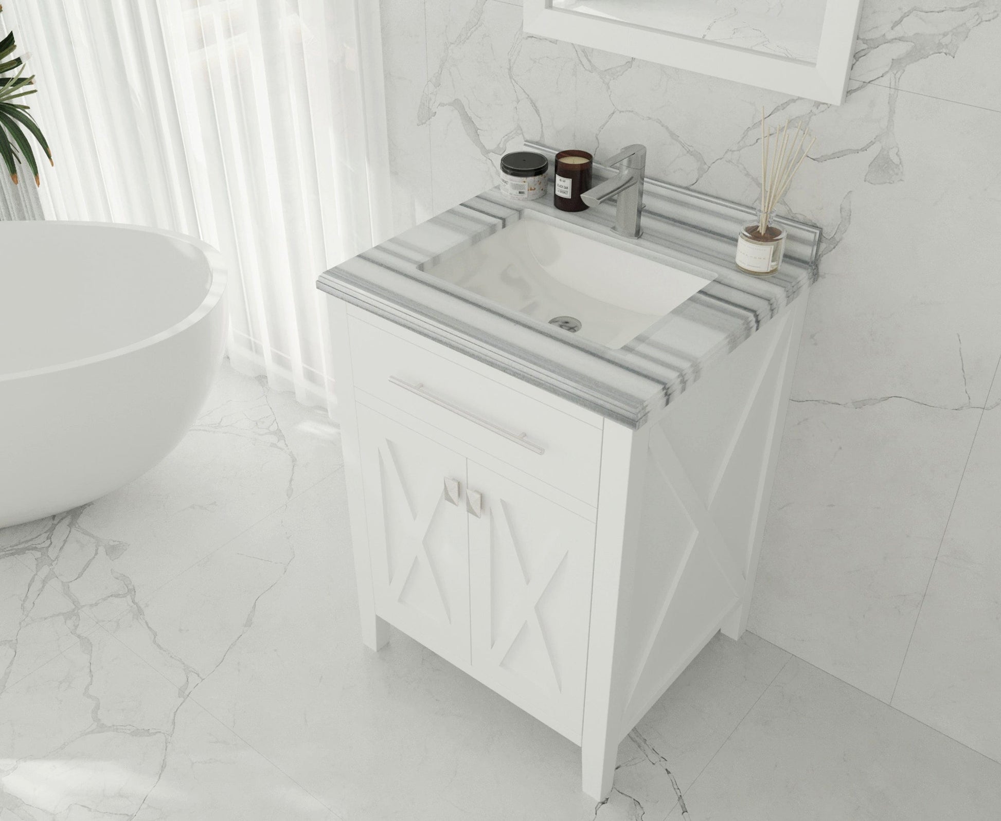 Laviva 313YG319-24W-WS Laviva Wimbledon 24" White Bathroom Vanity with White Stripes Marble Countertop 313YG319-24W-WS