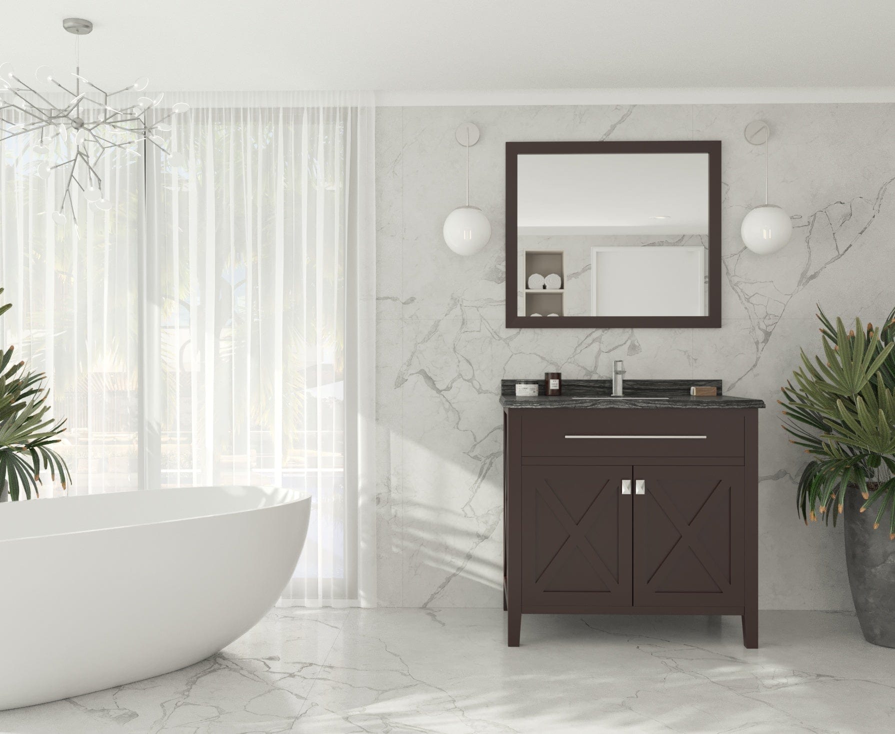 Laviva 313YG319-36B-BW Laviva Wimbledon 36" Brown Bathroom Vanity with Black Wood Marble Countertop 313YG319-36B-BW