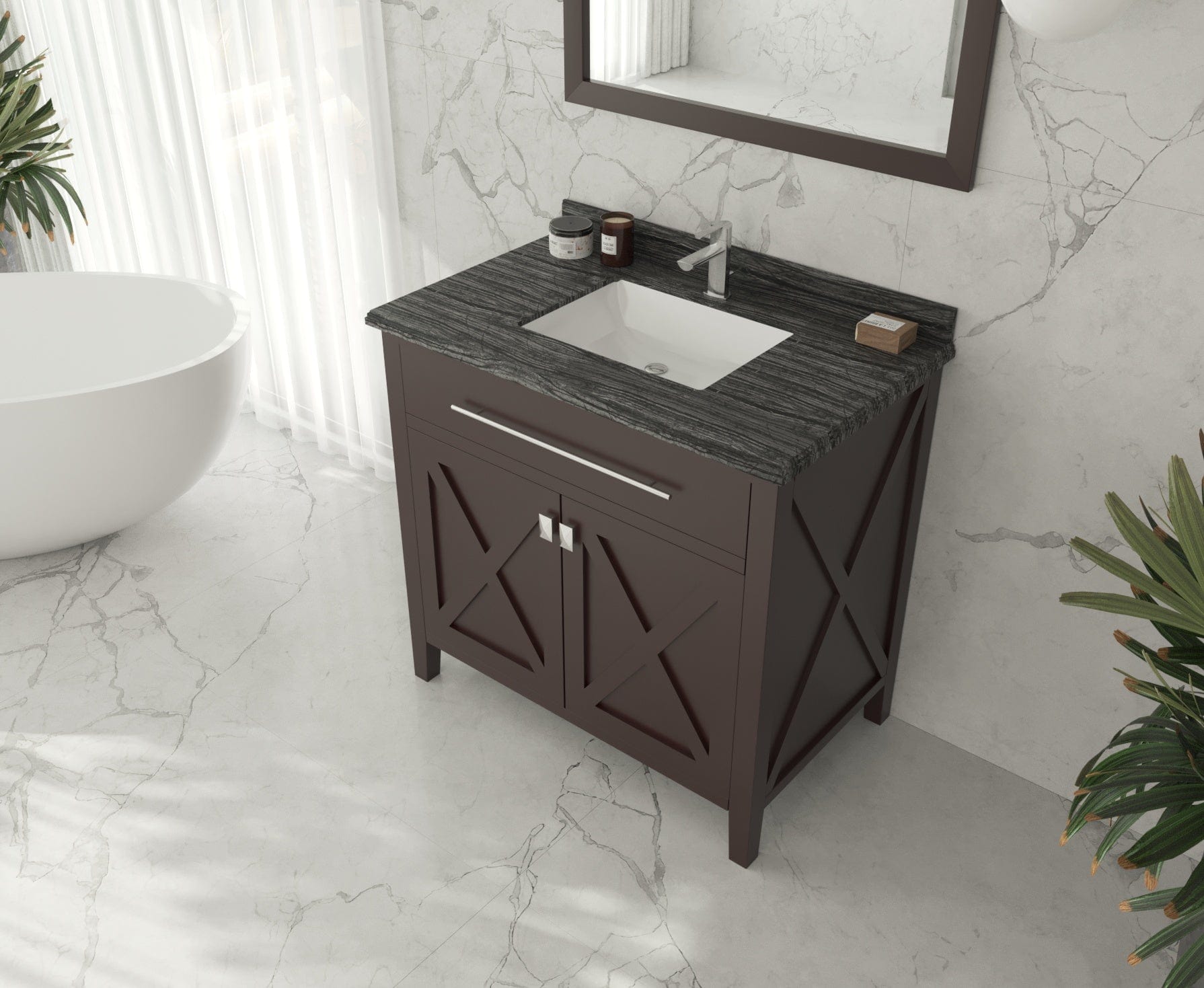 Laviva 313YG319-36B-BW Laviva Wimbledon 36" Brown Bathroom Vanity with Black Wood Marble Countertop 313YG319-36B-BW