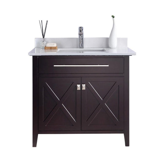 Laviva 313YG319-36B-WQ Laviva Wimbledon 36" Brown Bathroom Vanity with White Quartz Countertop 313YG319-36B-WQ