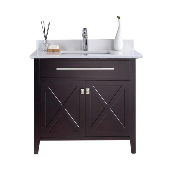 Laviva 313YG319-36B-WQ Laviva Wimbledon 36 Brown Bathroom Vanity with White Quartz Countertop 313YG319-36B-WQ