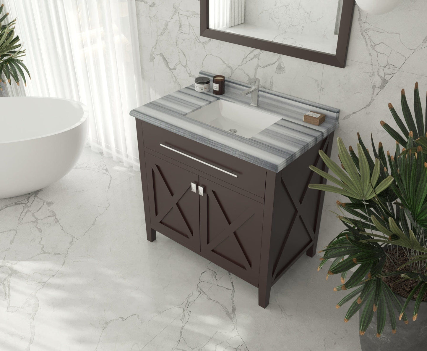 Laviva 313YG319-36B-WS Laviva Wimbledon 36" Brown Bathroom Vanity with White Stripes Marble Countertop 313YG319-36B-WS