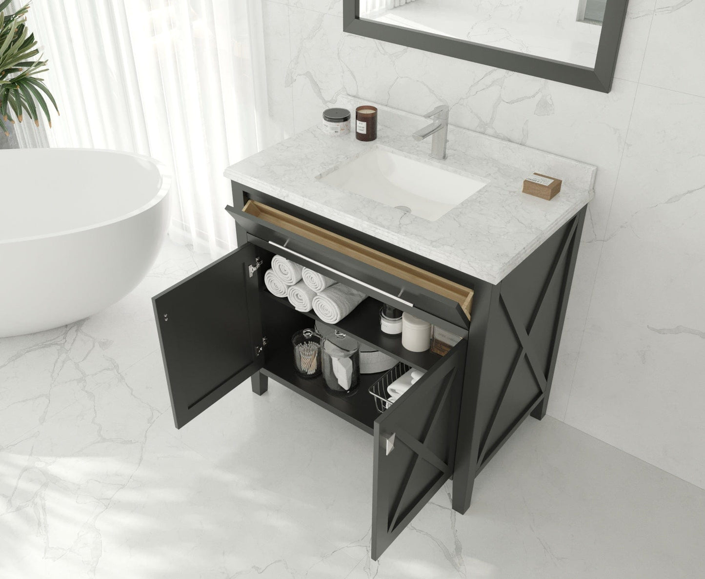 Laviva 313YG319-36E-BW Laviva Wimbledon 36" Espresso Bathroom Vanity with Black Wood Marble Countertop 313YG319-36E-BW