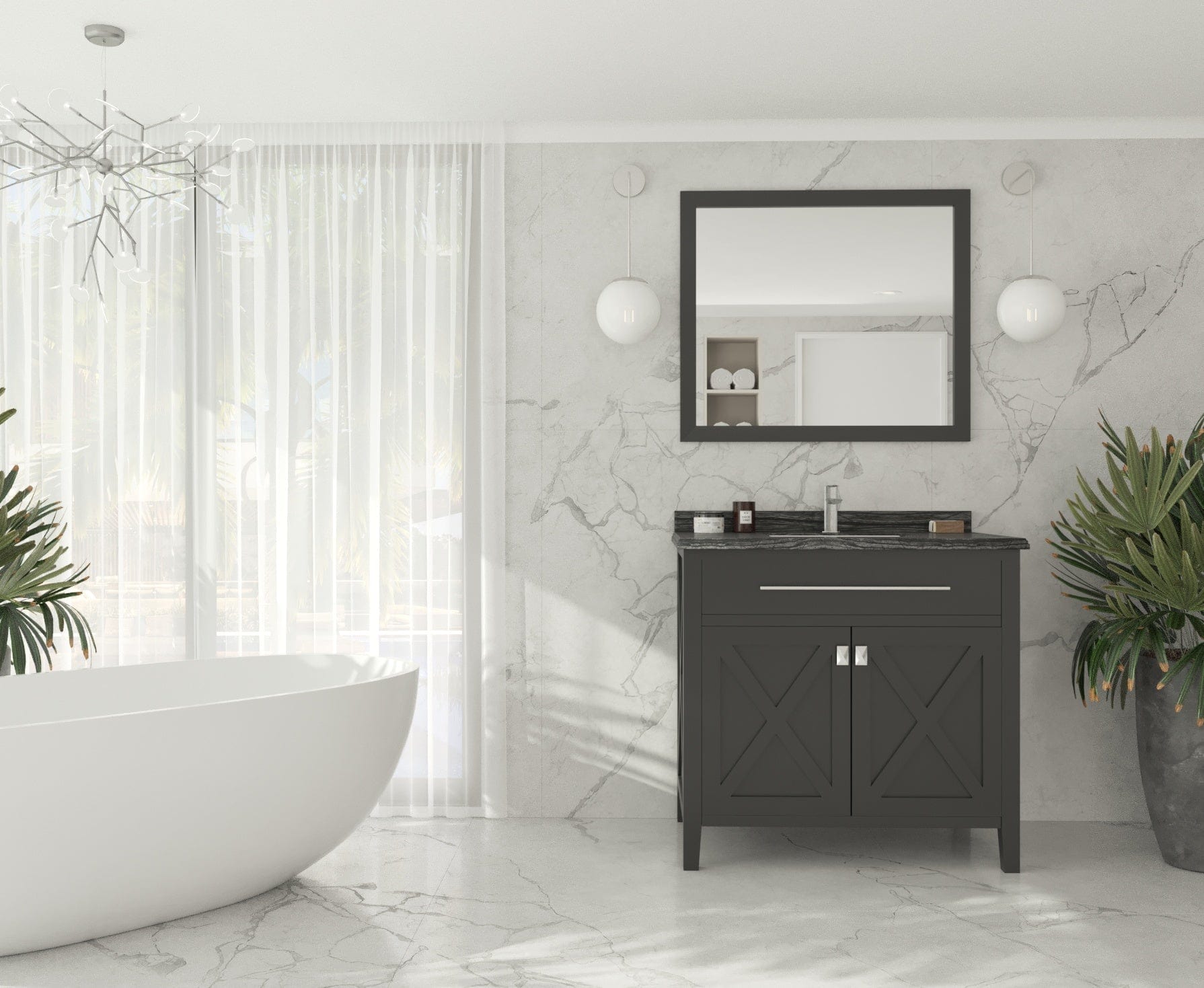 Laviva 313YG319-36E-BW Laviva Wimbledon 36" Espresso Bathroom Vanity with Black Wood Marble Countertop 313YG319-36E-BW