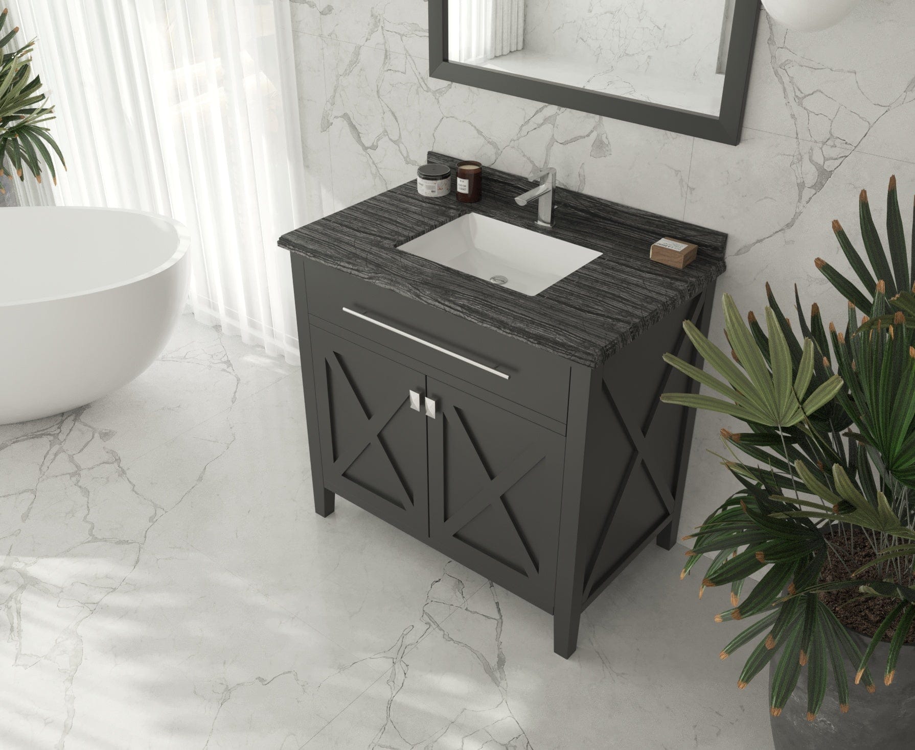 Laviva 313YG319-36E-BW Laviva Wimbledon 36" Espresso Bathroom Vanity with Black Wood Marble Countertop 313YG319-36E-BW