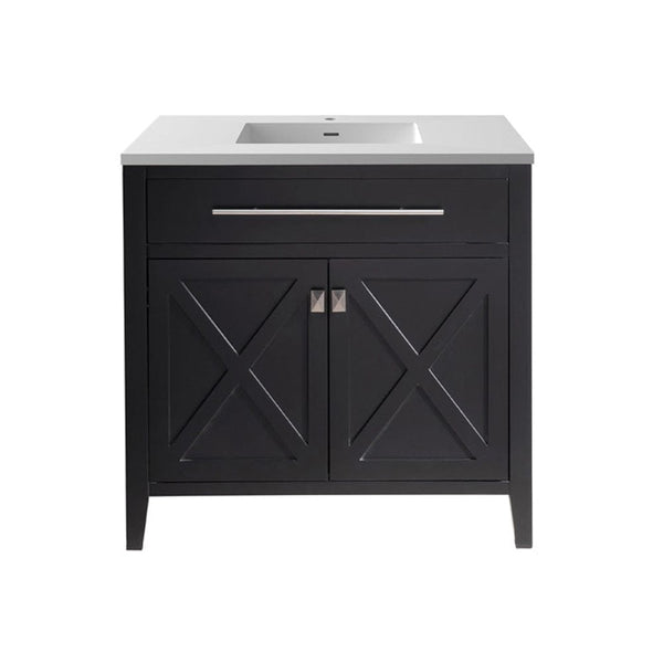 Laviva 313YG319-36E-MW Laviva Wimbledon 36 Espresso Bathroom Vanity with Matte White VIVA Stone Solid Surface Countertop 313YG319-36E-MW