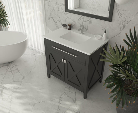 Laviva 313YG319-36E-MW Laviva Wimbledon 36" Espresso Bathroom Vanity with Matte White VIVA Stone Solid Surface Countertop 313YG319-36E-MW